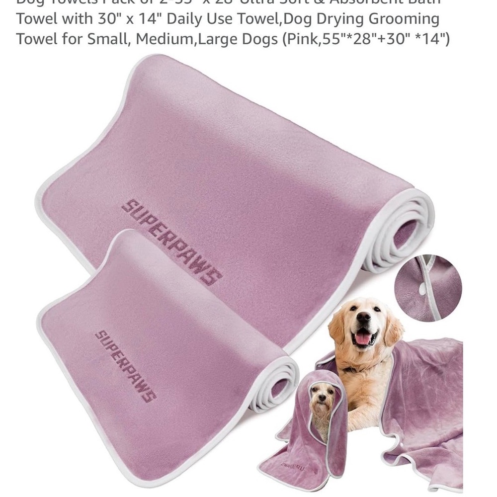 Dog Towels Pack of 2-55" x 28"Ultra Soft & Absorbent Bath Towel with 30" x 14" D